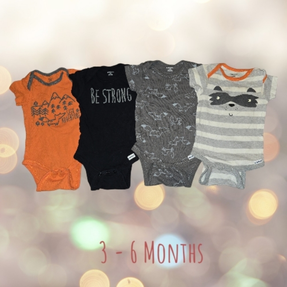 Gerber Baby Boy 4pc Bodysuit Bundle 3-6 Months: Raccoon & Adventure Themes